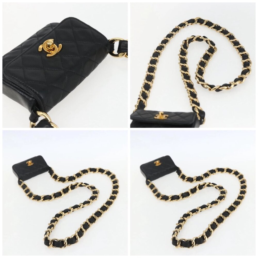 CHANEL Chain Mini Matelasse 11 Shoulder Bag Lamb Skin Black CC Auth 158892SM - Picture 16 of 16